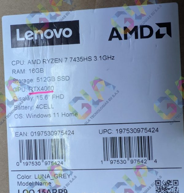 Lenovo LOQ  AMD Ryzen 7 7435HS con memoria de 12 GB - NVIDIA GeForce RTX 4060 8 GB - SSD de 512 GB - Gris Luna