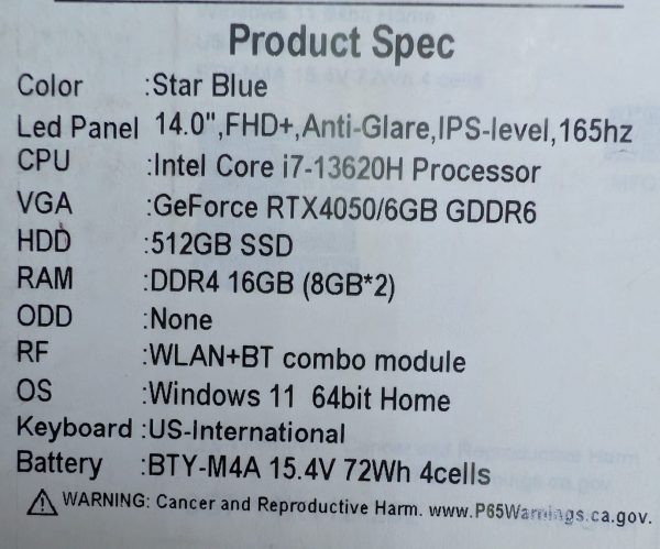MSI STEALTH 14 STUDIO A13VE Core™ i7-13620H 512GB SSD 16GB 14" (1920x1200) 165Hz WIN11 NVIDIA® RTX 4050 6144MB STAR BLUE Backlit Keyboard