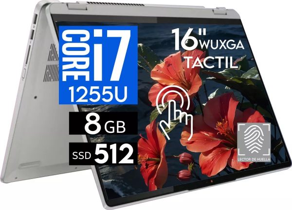 Lenovo Flex 5 16IAU7 2-IN-1 Core™ i7-1255U 512GB SSD 8GB 16" WUXGA (2560x1600) TOUCHSCREEN IPS WIN11 CLOUD GREY Backlit Keyboard INGLES Reader