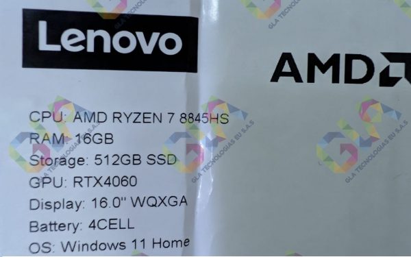 Lenovo LEGION SLIM 5 16AHP9 GAMING AMD Ryzen™ 7 8845HS 512GB SSD 16GB 16" (2560x1600) 165hz WIN11 NVIDIA® RTX 4060 8192MB LUNA GRAY TECLADO RGB