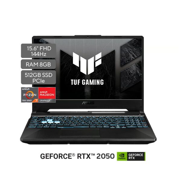 Asus TUF FA506  RTX 2050 4gb Ryzen7 7435HS 512GB SSD 8GB 15.6″ (1920×1080) 144HZ WIN11 NVIDIA® 4096MB GRPAHITE BLACK Backlit Keyboard
