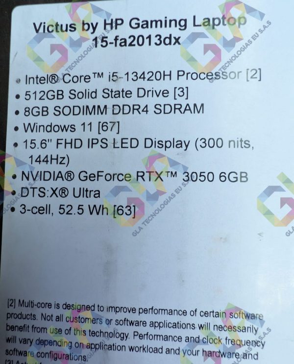 HP VICTUS 15-FA2013 GAMING Core™ i5-13420H 512GB SSD 8GB 15.6" (1920x1080) 144Hz WIN11 NVIDIA® RTX 3050 6GB MICA SILVER Backlit Keyboard  -   B95WHUA#ABA