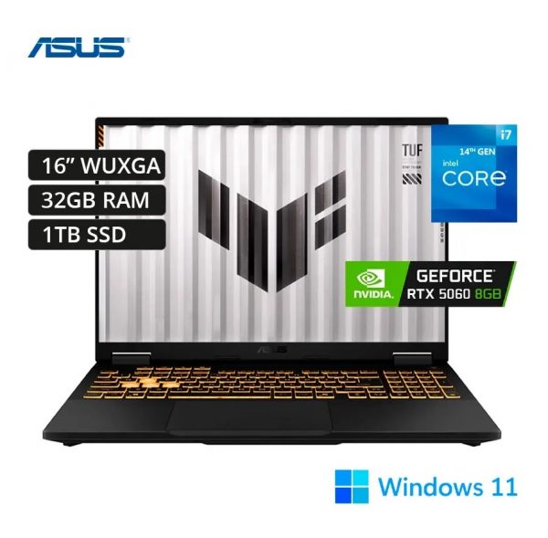 Asus TUF F16 FX608JMR GAMING Core™ i7-14650HX 1TB SSD 32GB 16" (1920x1200) 165Hz IPS WIN11 NVIDIA® RTX 5060 8192MB JAEGAR GRAY Backlit Keyboard