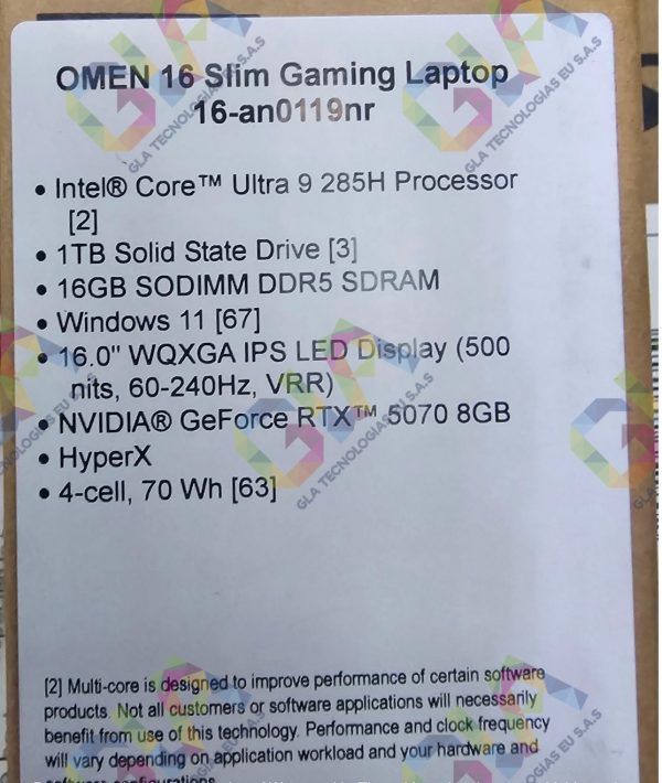 HP OMEN 16-AN0119 GAMING Core™ Ultra 9 285H 1TB SSD 16GB 16" (2560x1600) 240Hz WIN11 NVIDIA® RTX 5070 8192MB SHADOW BLACK RGB Backlit Keyboard  -   BM7B9UA#ABA