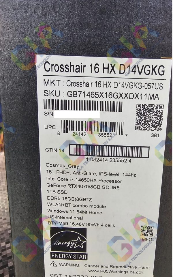 MSI CROSSHAIR 16-HX-D14VGKG-057US INTEL CORE I7-14650HX 1TB SSD 16GB DDR5 NVIDIA GEFORCE RTX 4070 8GB 16 WUXGA (1920X1200) 144HZ WINDOWS 11 COLOR COSMO GREY