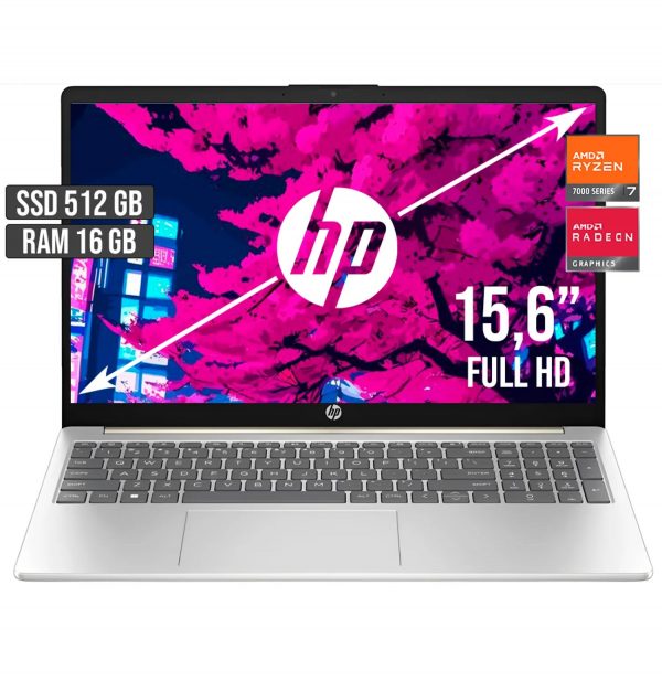 PORTATIL HP AMD RYZEN 7-7730U SSD 512GB RAM 16GB LED 15,6 FULL HD españól COLOR DORADO