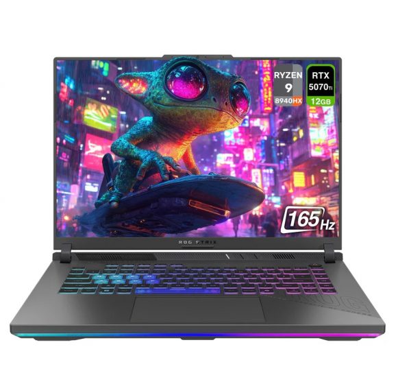 Asus ROG STRIX G16 GAMING AMD Ryzen™ 9 8940HX 1TB SSD 16GB 16" (1920x1200) 165Hz WIN11 NVIDIA® RTX 5070Ti 12288MB ECLIPSE GRAY Backlit Keyboard  -INGLES