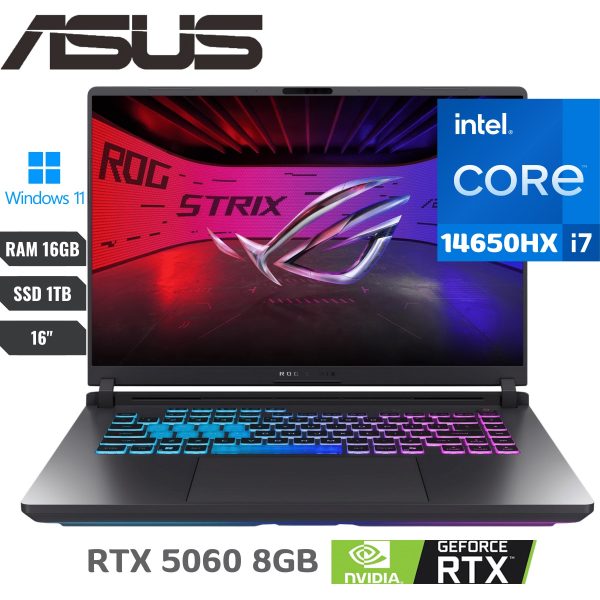 Asus ROG STRIX G16 G615JMR-AS74 GAMING Core™ i7-14650HX 1TB SSD 16GB 16" (1920x1200) 3ms 165Hz WIN11 NVIDIA® RTX 5060 8192MB ECLIPSE GRAY Backlit Keyboard INGLES G615JMR-AS74