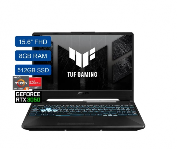 Computador Portátil Gamer RTX 3050  4GB ASUS TUF A 15.6" Pulgadas FA506NC - Ryzen 5 7535HS - RAM 8GB - Disco SSD 512GB - Negro