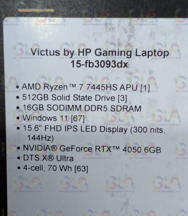 HP VICTUS 15-FB3093 GAMING AMD Ryzen™ 7 7445HS 512GB SSD 16GB 15.6" (1920x1080) 144Hz WIN11 NVIDIA® RTX 4050 6144MB MICA SILVER Backlit Keyboard En Ingles