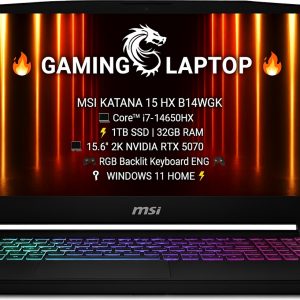 MSI KATANA 15 HX B14WGK i7-14650HX 1TB SSD 32GB 15.6" 2K(2560x1440) 165Hz WIN11 NVIDIA® RTX 5070 8192MB BLACK Backlit Keyboard  INGLES RGB